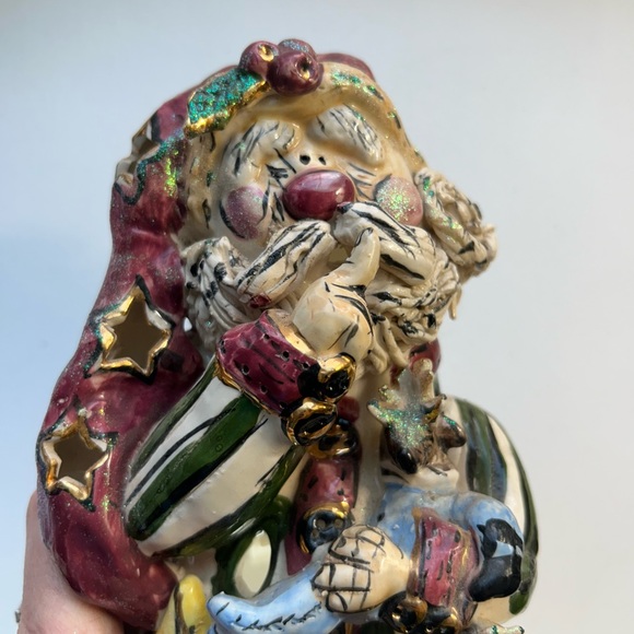 Vintage Blue Sky Pottery tea light Santa candle holder signed Heather Goldminc - Picture 7 of 7